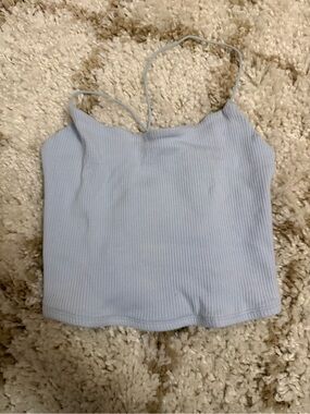 Light Blue Ribbed Spaghetti Strap Crop Top